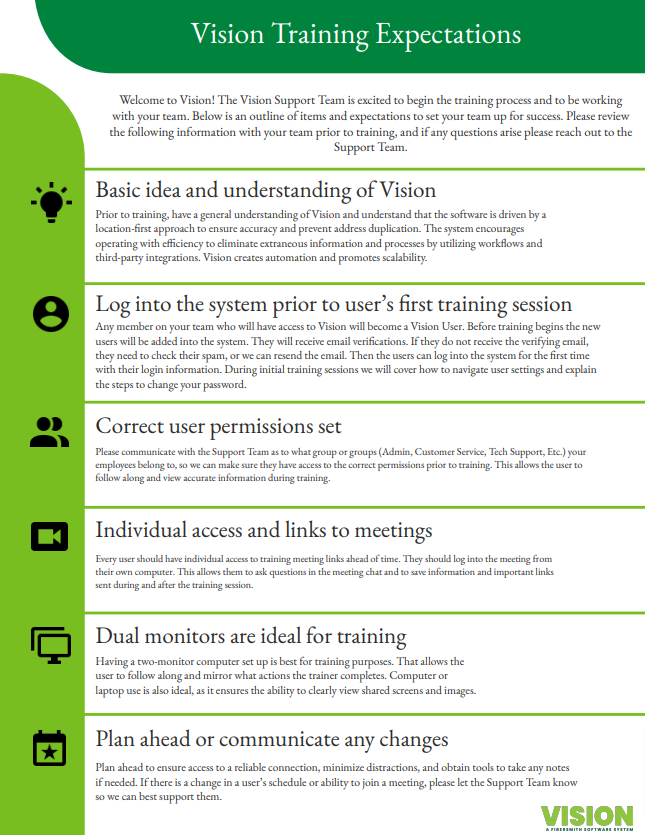 Training Expectations Vision Support
